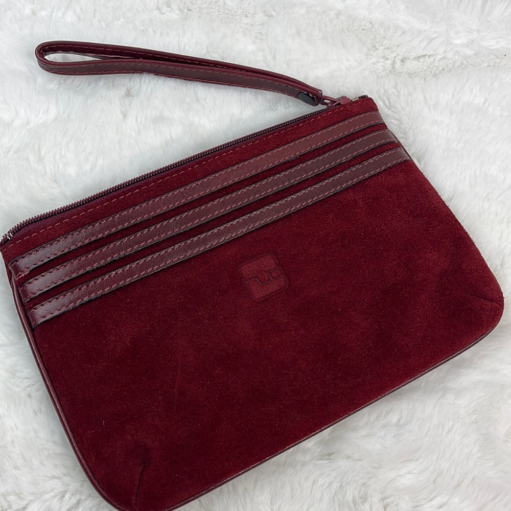 Ted lalo dis Paris wristlet suede leather bag 9”x6” preloved